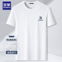 ROMON 罗蒙 短袖T恤男士休闲简约户外运动纯色打底衫上衣男装LP004 白色 XL