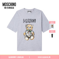 MOSCHINO莫斯奇诺24春夏男士Teddy Bear手绘线条小熊徽标短袖T恤 灰色 46