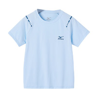 美津浓（MIZUNO）童装短袖拼接T恤夏季纯棉圆领男童透气上衣T3036 浅蓝色 150