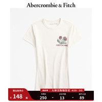 ABERCROMBIE & FITCH女装 24春夏可塞折碎花Logo款圆领时尚T恤 358156-1 奶油色 XXS (160/80A)