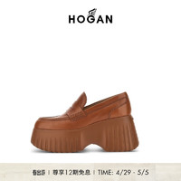 HOGAN女鞋2024春夏系列H651系列时尚复古休闲增高厚底乐福鞋 棕 36