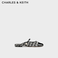 CHARLES&KEITH24春法式一字带平底穆勒拖鞋CK1-70900458-1 BLACK TEXTURED黑色纹理 36