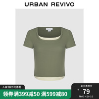 UR2024夏季女装潮流休闲简约假两件显瘦T恤衫UWV440147 灰绿 S
