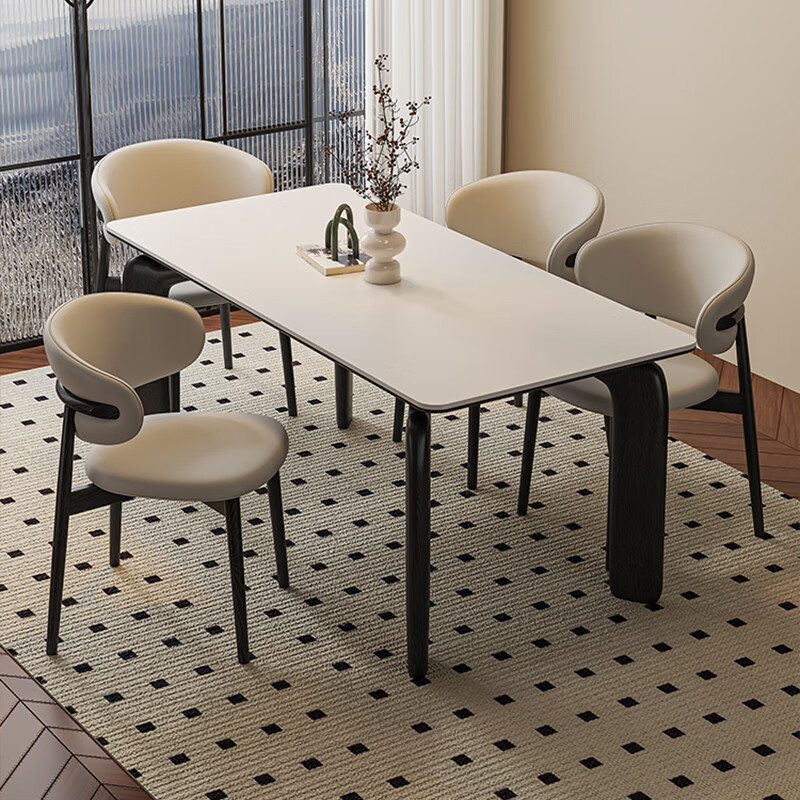 CLCR餐桌黑色法式广东佛山家具实木家用小户型岩板长方形餐桌椅组合 一桌四椅 160cm