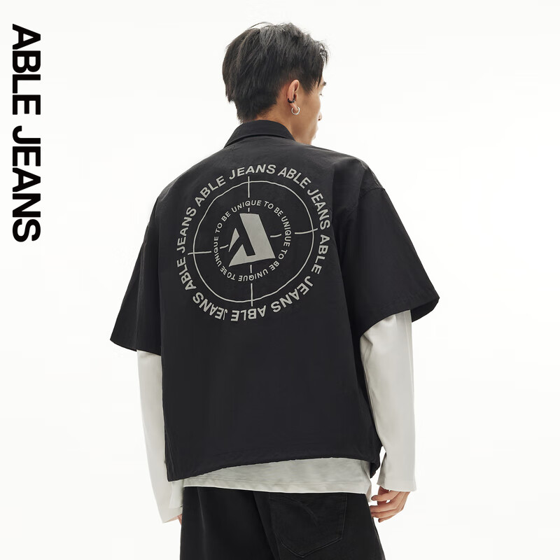 ABLE JEANS 24夏季都市机能四面弹舒适宽松工装短袖衬衫男士 黑色 XS