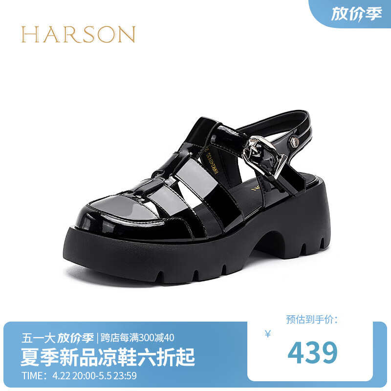 哈森包头凉鞋女士2024夏新凉鞋百搭小个子增高猪笼鞋女HWM240133 黑色 34