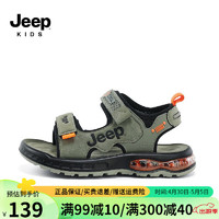 Jeep吉普儿童凉鞋夏季防滑男女童运动鞋2024夏款中大童露趾沙滩鞋 军绿 34码 鞋内长约21.6cm