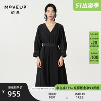 MOVEUP 幻走 2024春季V领口袋设计师气质连衣裙 黑色  XS