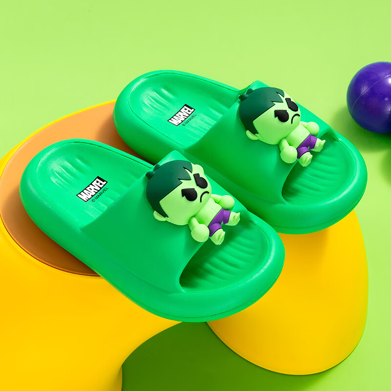 迪士尼男女儿童居家室内防滑洗澡软底可爱公仔凉拖鞋 绿巨人(绿色)  190码【适合脚长17.5-18.5cm】