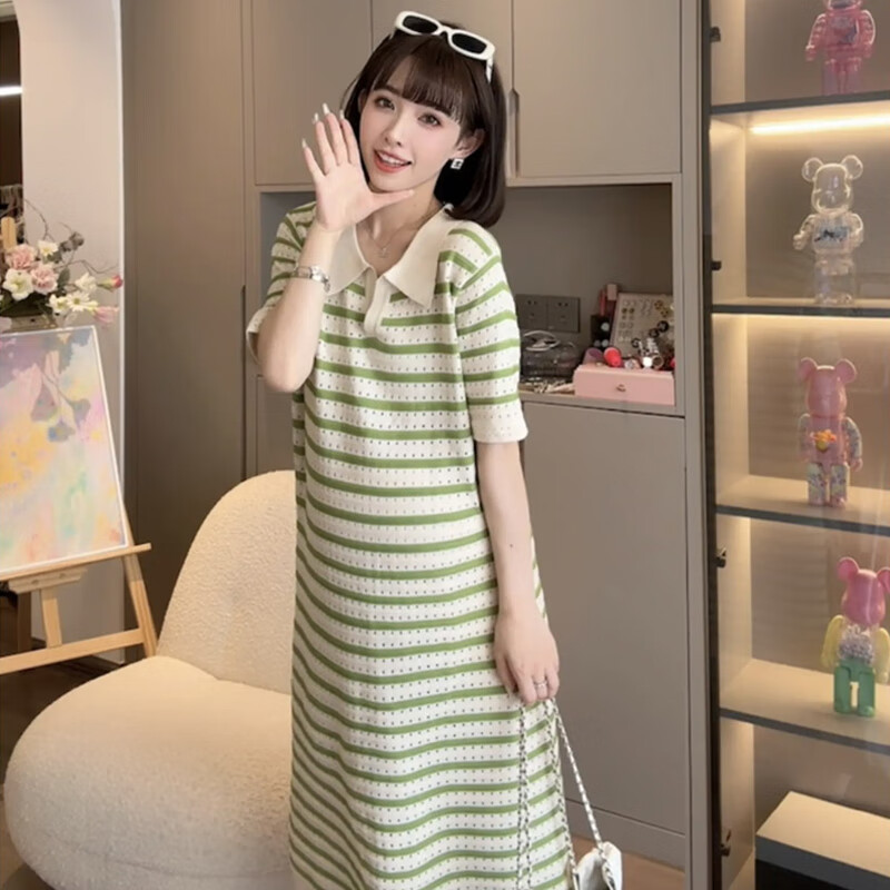 婧麒（JOYNCLEON）2024连衣裙夏装短袖冰丝夏款裙夏季裙子小个子装 绿色 L