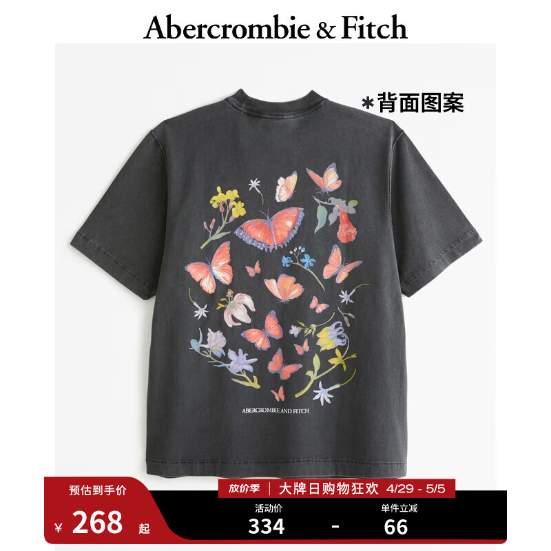 ABERCROMBIE & FITCH男装女装装 24夏季时尚美式风复古图案T恤 KI123-4049 黑色 XL (180/116A)