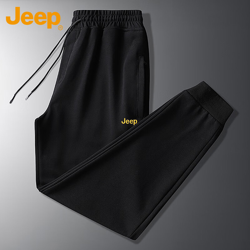 吉普（JEEP）裤子男士休闲裤春季束脚宽松运动易穿搭卫百搭男裤 黑色 XL 