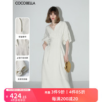COCO BELLA 预售COCOBELLA肌理感捏褶法式白色连衣裙赫本风优雅茶歇裙FR3033