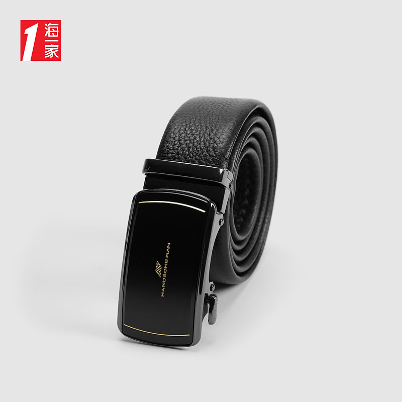 海一家时尚自动扣腰带2024年夏季简约商务牛皮革皮带男 黑色花纹25 120cm