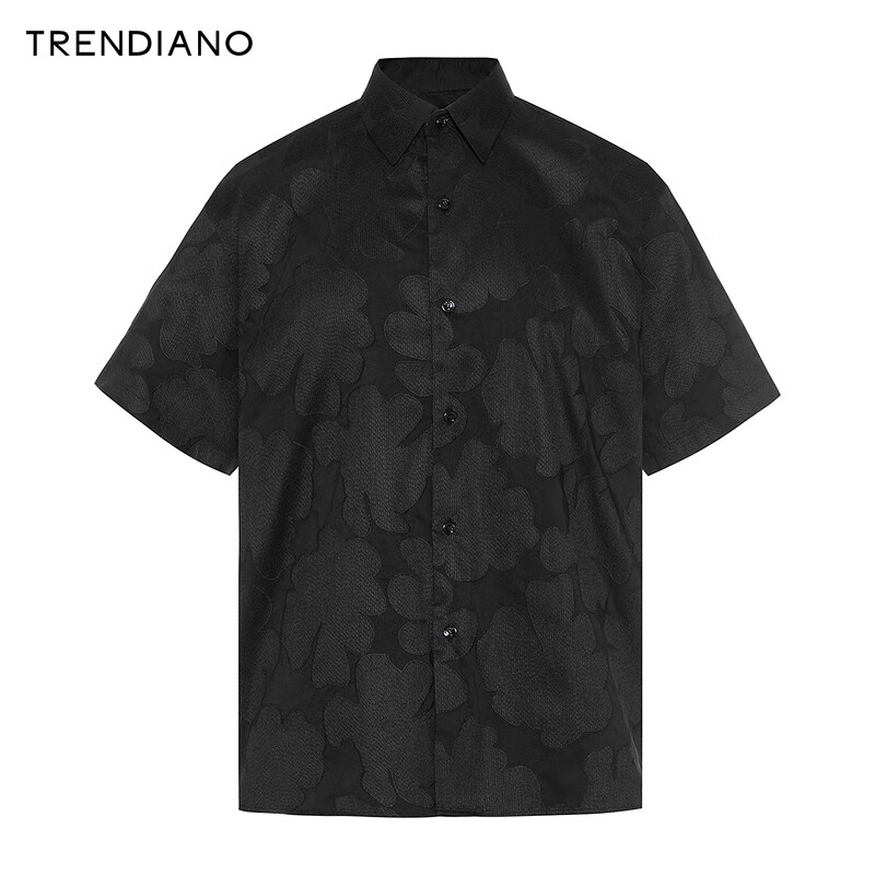 TRENDIANO花卉纹理针织衬衫2024年夏季美式休闲户外外搭上衣 黑色 M