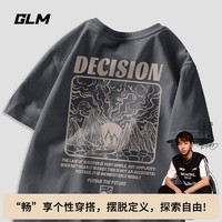 GLM 美式休闲大码短袖男设计感纯棉t恤男士宽松半袖上衣
