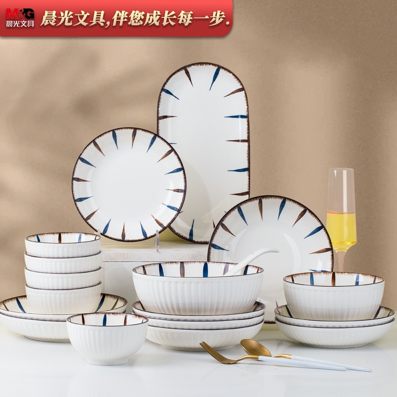 日式釉下彩餐具套装碗盘勺家用碗碟套装