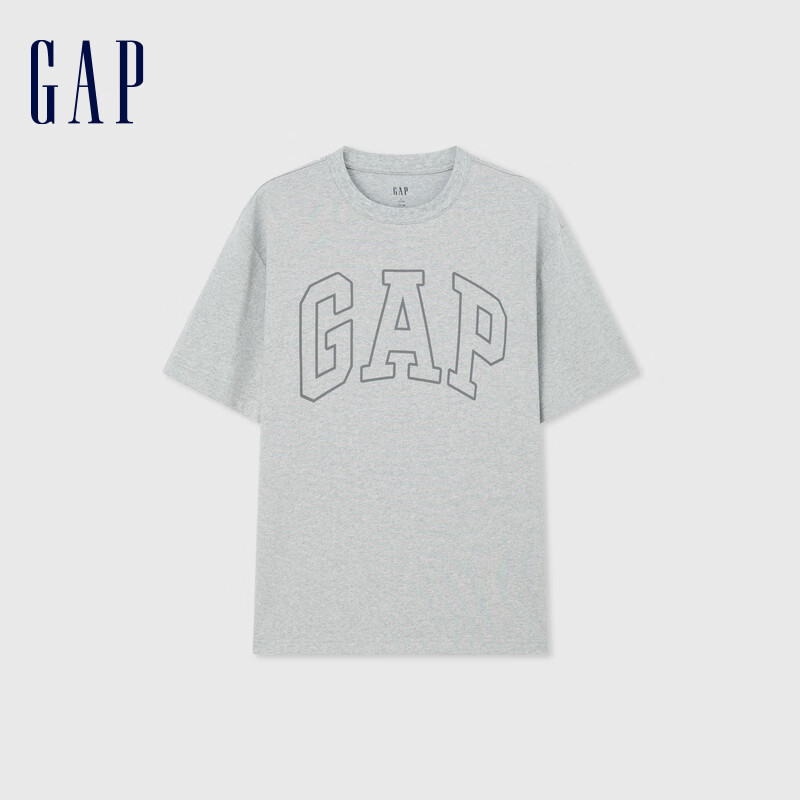 Gap【夏季】男女装2024撞色logo圆领短袖T恤纯棉上衣544465 浅灰色 175/96A(L) 亚洲尺码
