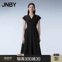江南布衣（JNBY）24夏连衣裙赫本风优雅气质女V领短袖5O4G12850 001/本黑 M