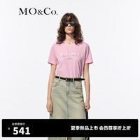 MO&Co.2024夏赛博印花套色脏染棉质短袖圆领T恤MBD2TEET07 冰粉色 L/170