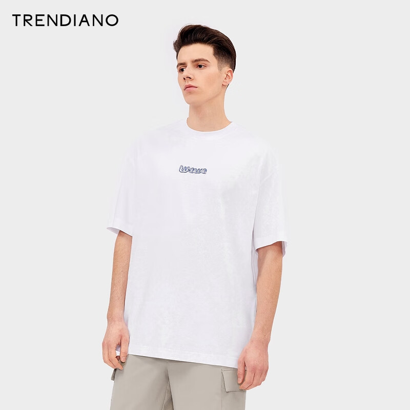 TRENDIANO Wewe联名系列小熊印花短袖2024年夏季T恤休闲男 漂白 S