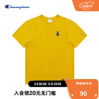 Champion冠军短袖t恤男夏日多巴胺美式复古图案刺绣纯色运动休闲 黄色 L