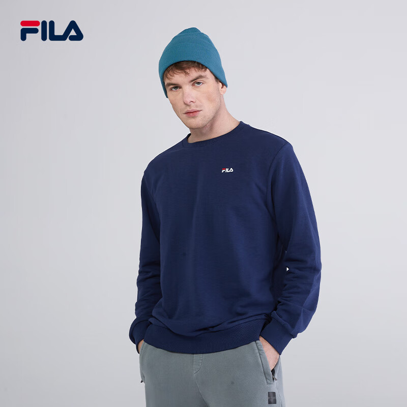 斐乐FILA运动卫衣圆领套头衫基础款男士舒适宽松长袖衫 藏蓝色 XL