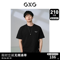 GXG男装 210g重磅字母印花简约宽松精致短袖T恤男士 24年夏季 黑色 180/XL