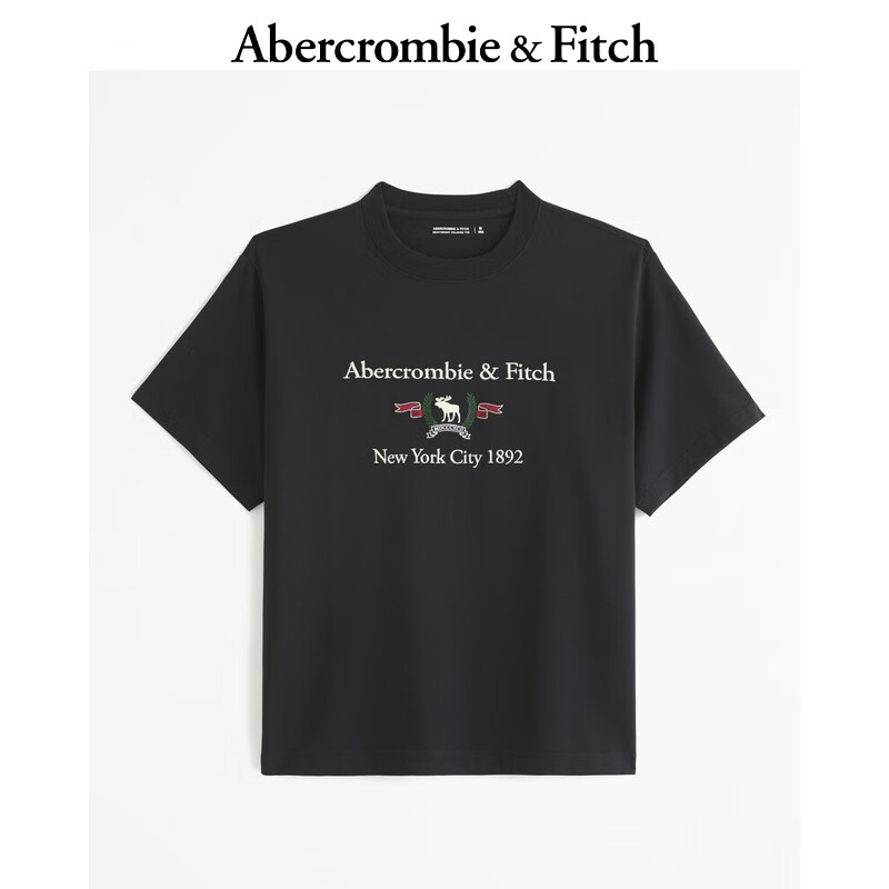 ABERCROMBIE & FITCH【重磅T】男装女装装 24春夏小麋鹿圆领T恤 358443-1 黑色 M (180/100A)