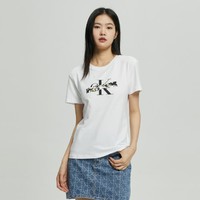 卡尔文·克莱恩 Calvin Klein CK Jeans夏季女士休闲圆领时尚印花微弹透气修身短袖T恤J220168