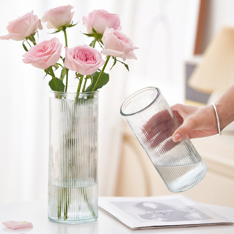 水养富贵竹玫瑰百合花瓶摆件大号直筒玻璃透明客厅插花装饰高级感