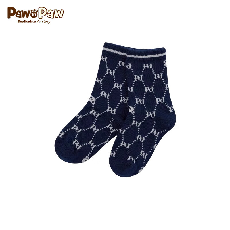 PawinPaw卡通小熊童装2024年春夏季男女童字母满印休闲短袜 Ivory象牙色/39 012