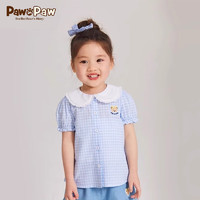 PawinPaw卡通小熊童装24年夏季女宝洋气甜美短袖衬衫 Blue蓝色/50 110