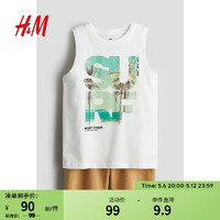 H&M童装男童套装2件式2024夏季柔软印花背心直筒短裤1234712 白色/Surf 90/52