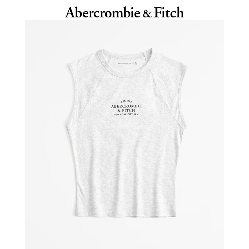ABERCROMBIE & FITCH女装 24春夏Logo款纯色百搭背心领T恤 358702-1 浅灰色 XL (170/112A)
