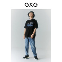 GXG奥莱 多色多款简约休闲宽松圆领短袖T恤男士合集 2024年夏季 黑色胸前图案T恤GD1440398E 180/XL