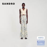 SANDRO2024春夏女装米白色清新印花喇叭型休闲裤SFPPA01402 D187/米白色 34