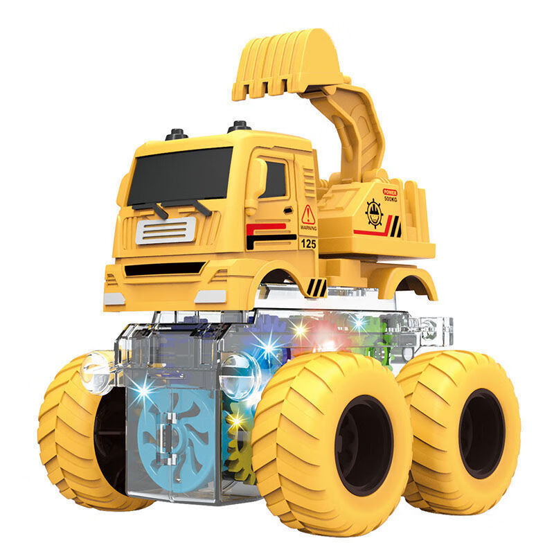 竺古力 儿童发光玩具车挖土机 透明齿轮惯性车