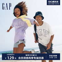 Gap 蓋璞 男女裝2024夏季新款純棉字母logo圓領短袖T恤基礎款上衣544464