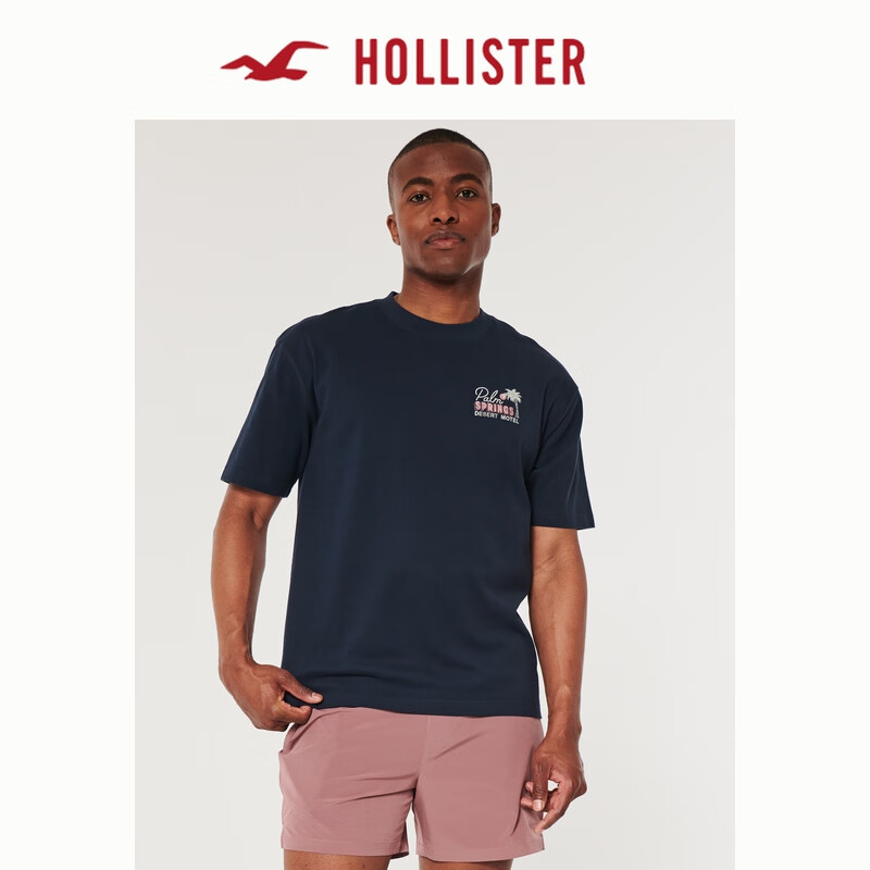 HOLLISTER24春夏美式宽松短款短袖T恤 男女装 KI323-4106 海军蓝 L (180/108A)