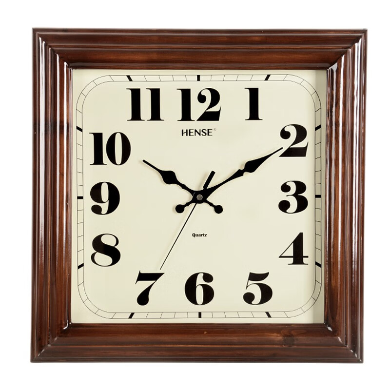 汉时创意方形实木挂钟客厅时钟古典大气挂表中式简约石英钟表HW32 棕色石英机芯