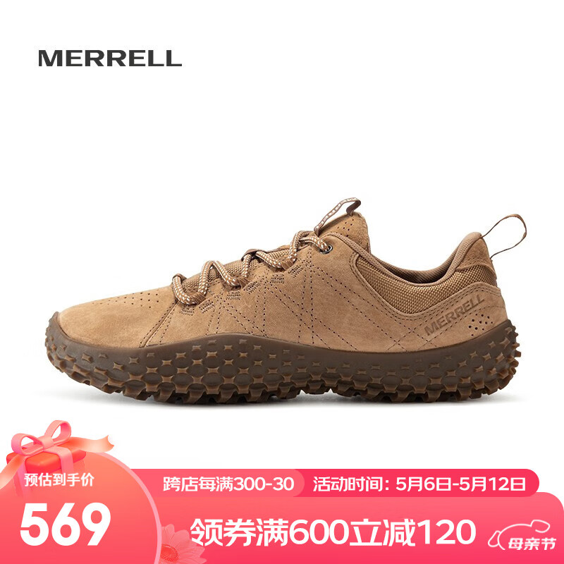 迈乐（Merrell）经典户外休闲鞋男女款WRAPT系带防滑耐磨舒适休闲轻便裸足鞋 J036015 棕黄（男） 42