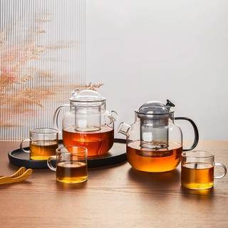 pinztea 耐高温煮茶烧水简约玻璃泡茶壶青灰色1壶3杯