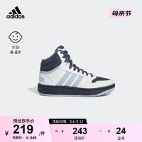 adidas 阿迪達斯 HOOPS 3.0男小童冬加絨保暖休閑中幫籃球運動板鞋 白色/藏青色/藍色 34(210mm)