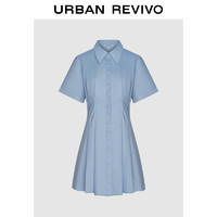 UR2024夏季女装通勤风压褶修身短袖棉质连衣裙UWU740075 浅紫蓝 S