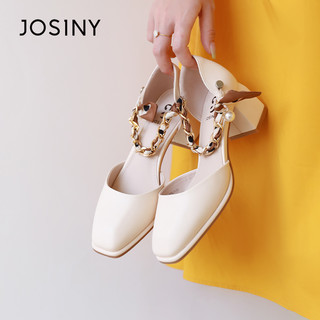 JOSINY 卓诗尼 凉鞋女鞋秋季包头高跟粗跟玛丽珍鞋2024新款高端方头单鞋