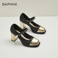 DAPHNE 達芙妮 輕奢拼色粗跟高跟鞋夏季法式氣質小香風配裙子瑪麗珍鞋單鞋
