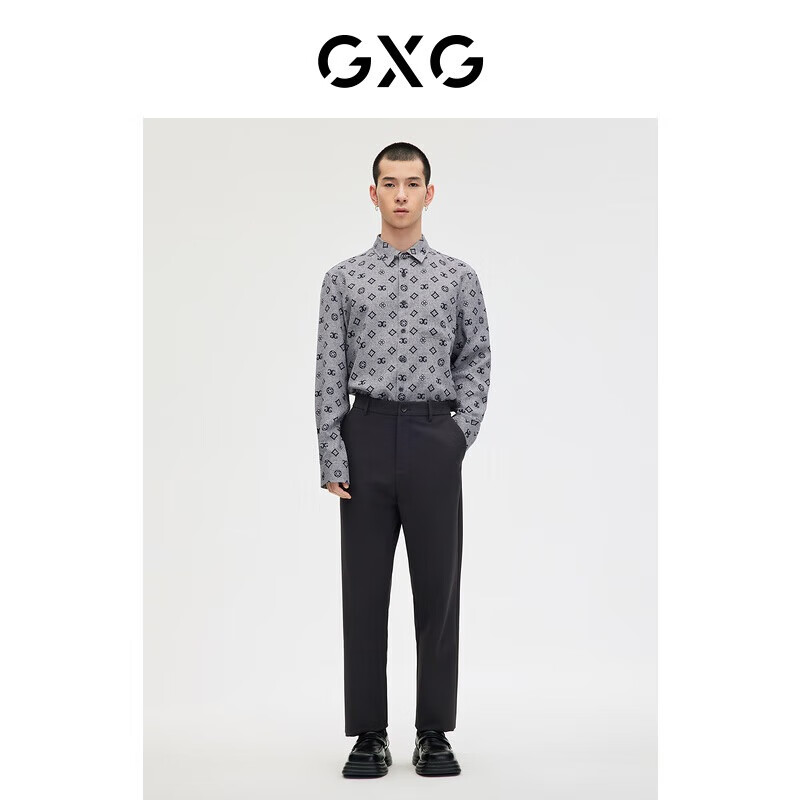 GXG奥莱 多色多款休闲基础男士衬衫合集 灰底花色长袖衬衫GE1030078A 180/XL
