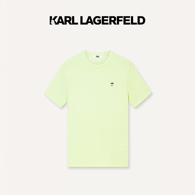 Karl Lagerfeld卡尔拉格斐轻奢老佛爷男装 24夏款KLlogo刺绣7舒适短袖T恤 豆绿 46