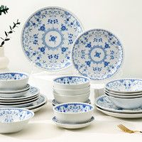 美濃燒 日式陶瓷餐具線唐草8.5英寸餐盤5個套裝